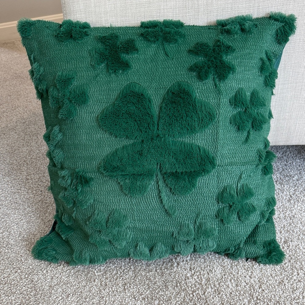 TWO Green Shamrock Textured Throw Pillow COVER